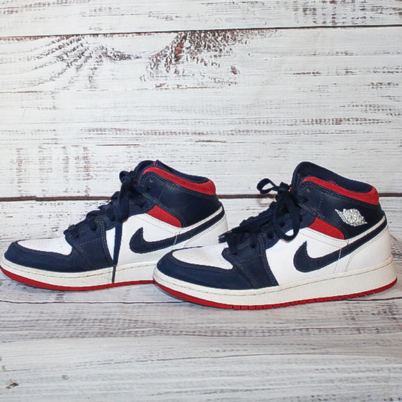 Nike Air Jordan White Navy Blue Red Mid BQ6931-104 Youth 6 - Picture 2 of 8